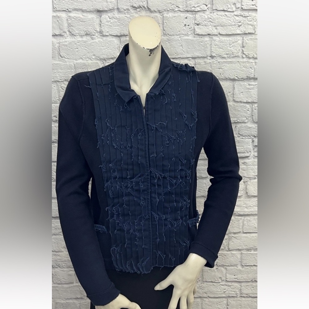 MAGASCHONI BLUE TEXTURED JACKET WITH SWEATER SLEEVES SIZE M